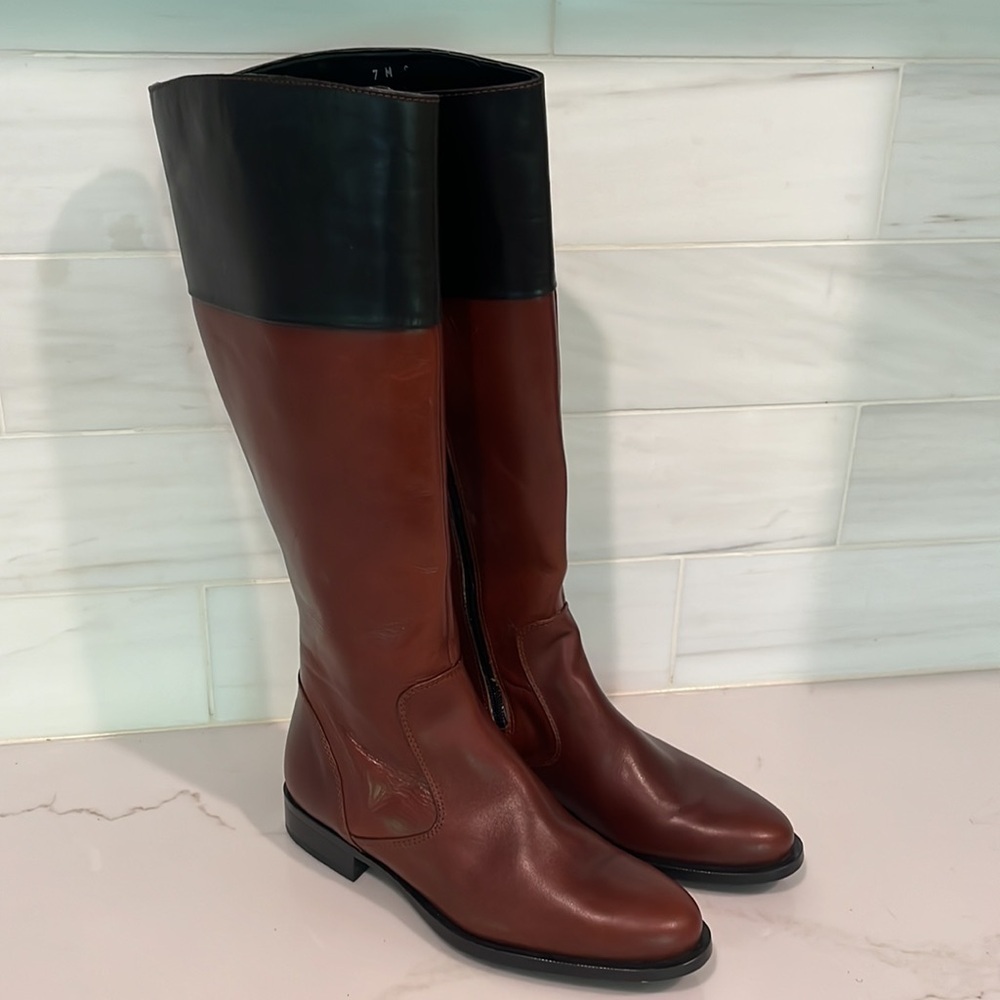 Amalfi By Rangoni Womens Bastiano Brown Leather Tall Riding Boots